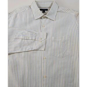 Banana Republic Shirt Mens L Yellow Stripe Linen Blend Button Up Pocket